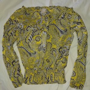 Michael Kors Yellow Light Weight Paisley Women's  Off Shoulder Top Size Small